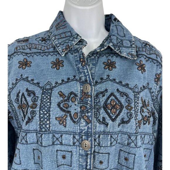 Chico's Vintage Beaded Floral Embroidery and Beaded Jacket Women Size 1 US M - Picture 2 of 11